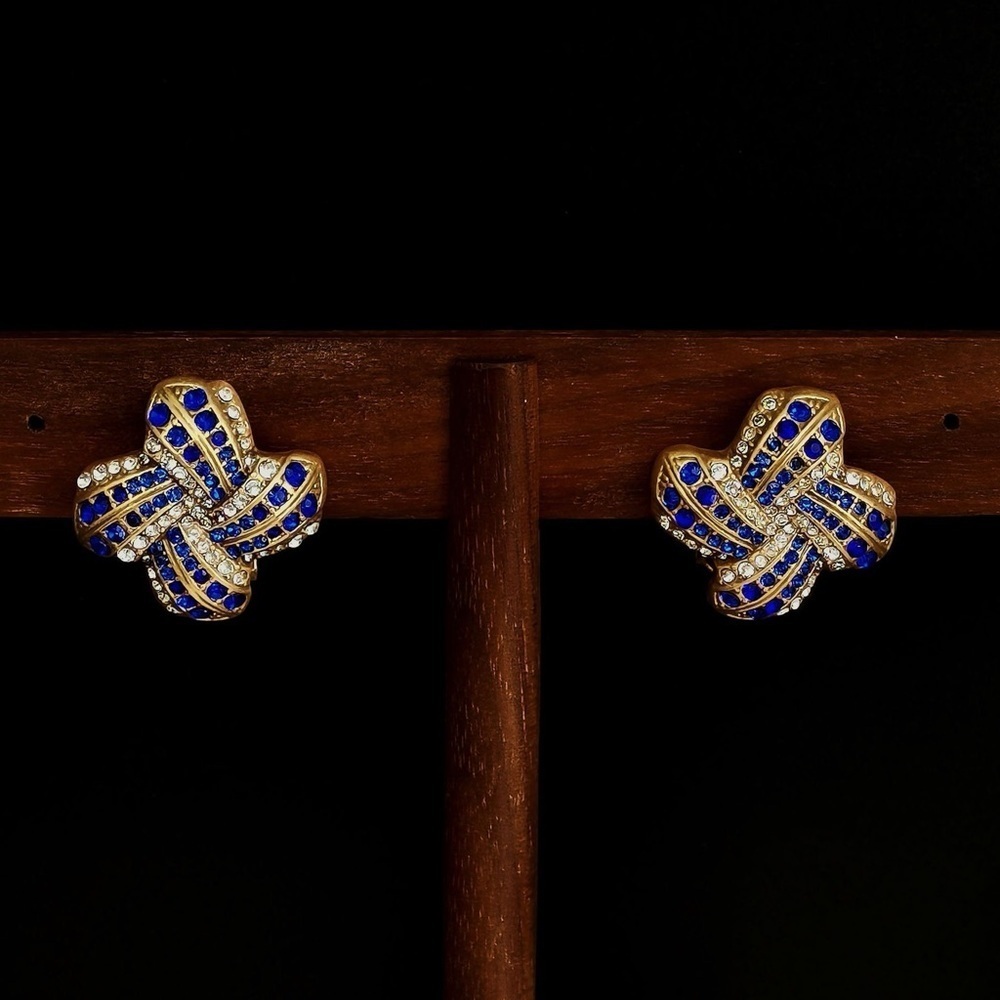 Cubic Zirconia Statement Stud Earrings – Blue & Clear Crystals ✨ - Picture 3 of 11